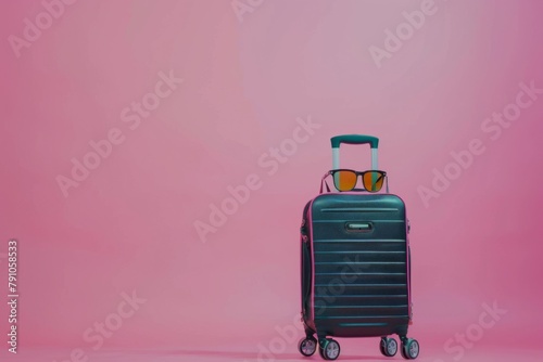 Tourist travel bags on a simple background summer season holiday vacation travelling exploring cultures countries luggage baggage travel agency trip journey tour concept sunbathing beach offshore