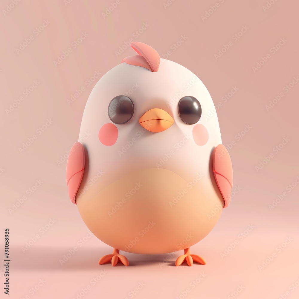 Fototapeta premium Adorable clay bird, muted pastels, 3D clay icon, Blender 3d, matte background with subtle gradients, kawaii