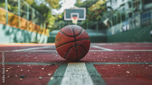 A basketball on a basketball court. AI.