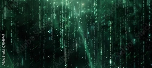 Matrix style digital rain with binary code and shapes synced to electronic beats