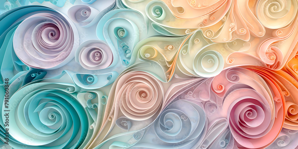 Interesting and unusual abstract background in quilling style, made from paper strips. Suitable for use in art and crafts, business card design, and website backgrounds,delicate pastel tones Interesting and unusual abstract background in quilling style, made from paper strips. Suitable for use in art and crafts, business card design, and website backgrounds,delicate pastel tones