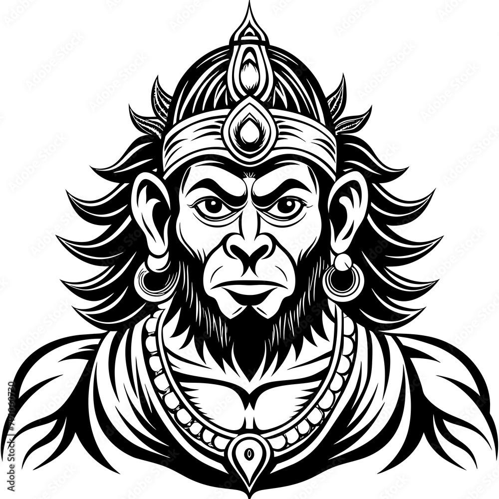 Lord hanuman ji face Indian look vector silhouette on white background Lord hanuman ji face Indian look vector silhouette on white background