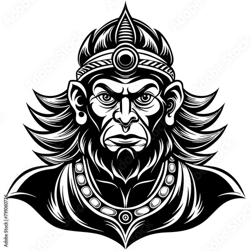 Schilderij op canvas Lord hanuman ji face Indian look vector silhouette on white background