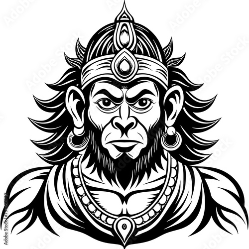 Schilderij op canvas Lord hanuman ji face Indian look vector silhouette on white background