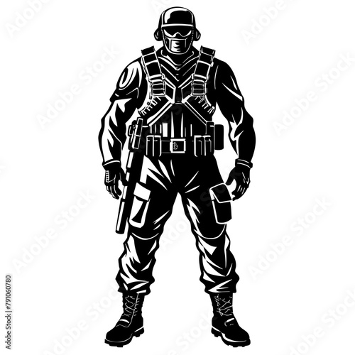 Silhouette of army soldier full body 