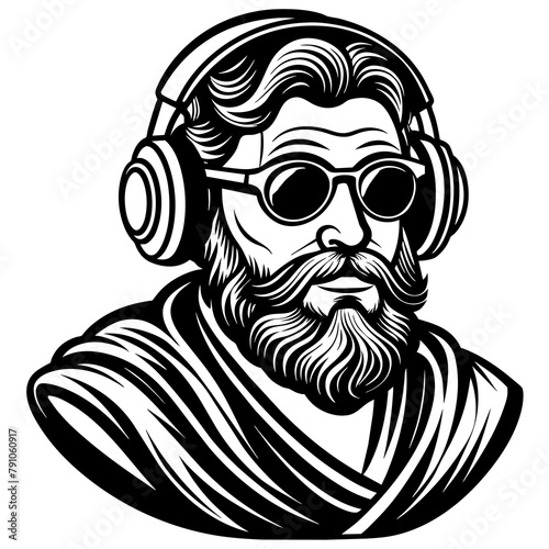 Stoic philosopher with headphones and glasses vector silhouette 