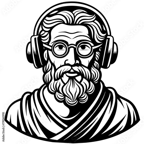 Stoic philosopher with headphones and glasses vector silhouette 