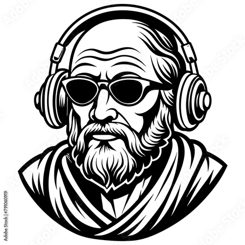 Stoic philosopher with headphones and glasses vector silhouette 