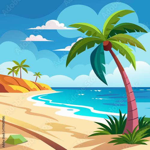 Beach a sandy beach with a palm tree swaying in the breeze vector illustration 