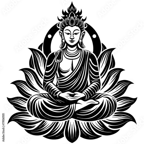 A black and white Bodhisattva vector 