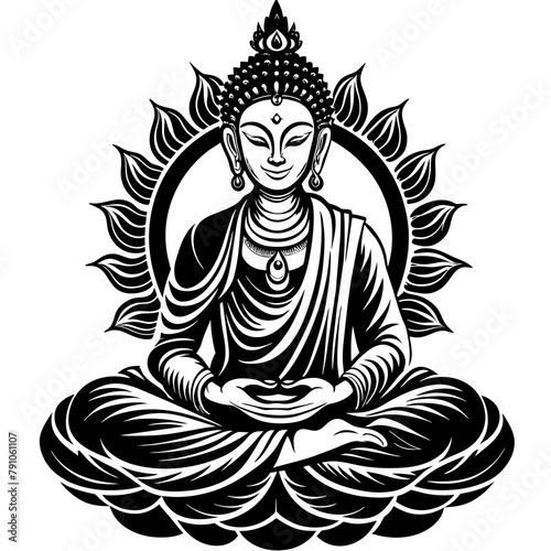 A black and white Bodhisattva vector 