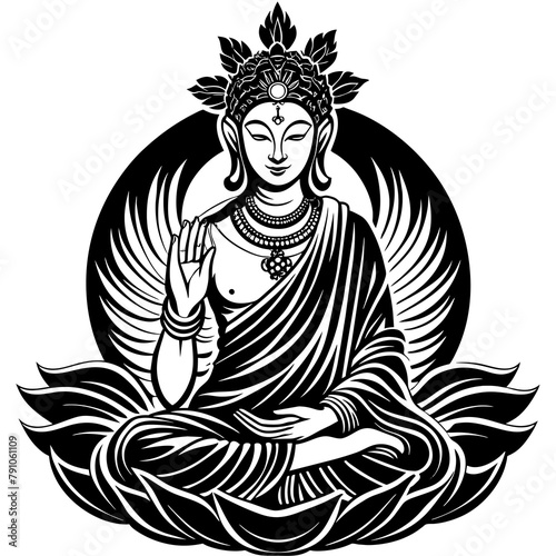 A black and white Bodhisattva vector 