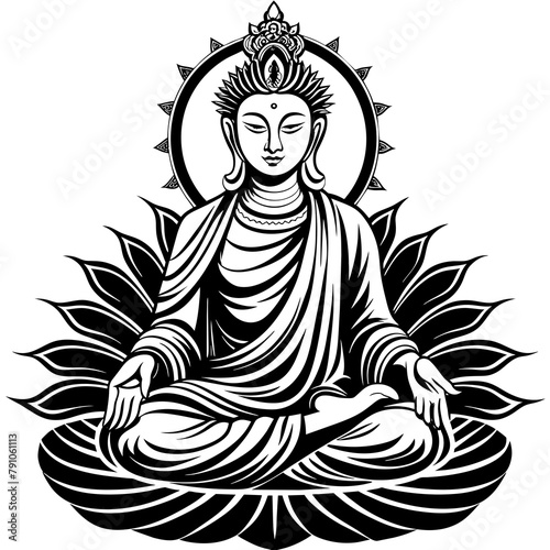 A black and white Bodhisattva vector 
