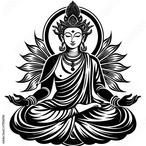 A black and white Bodhisattva vector 