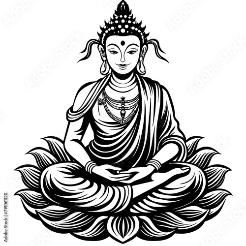 A black and white Bodhisattva vector 