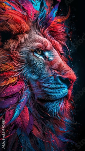 Exotic Screensaver Lion with intricate feathers.