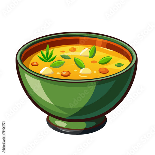 Soup delicious food in bowl cartoon style on white background