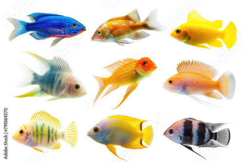 A collection of brightly colored fish in various sizes and shapes