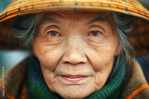 Woman farmer, female portrait. Backdrop with selective focus and copy space