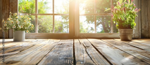 The kitchen summer window background features a bleached wooden table top.
