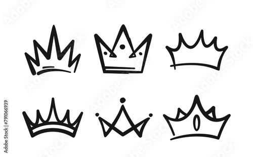 Doodle Crown Icons Set Features Charming Hand-drawn Crowns, Each With Unique Designs And Details, Graffiti Elements