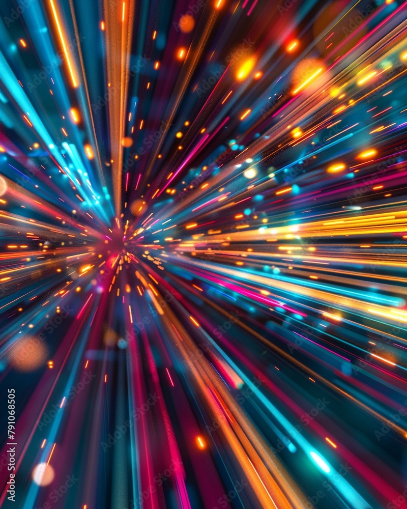 Abstract depiction of warp speed with streaming light trails, capturing the high velocity of scifi travel Abstract depiction of warp speed with streaming light trails, capturing the high velocity of scifi travel