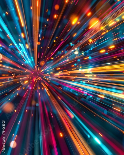 Abstract depiction of warp speed with streaming light trails, capturing the high velocity of scifi travel