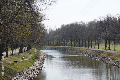Scenic view of canal against clear sky