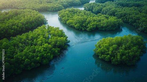 Lush Aerial Panorama of Dense Mangrove Forest Canopy Generative AI