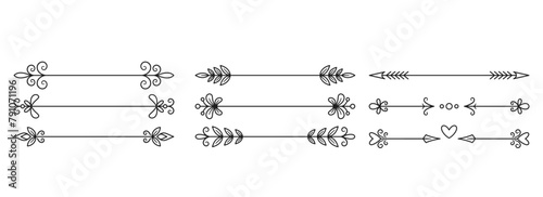 Decorative Text Dividers Isolated Vector Monochrome Set. Ornamental Elements Used To Separate Content In Documents