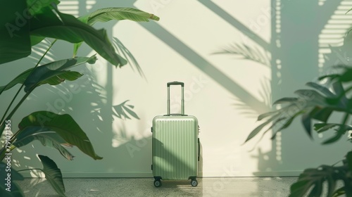 Traveler's Dream: Suitcase in Front of a White Wall Generative AI