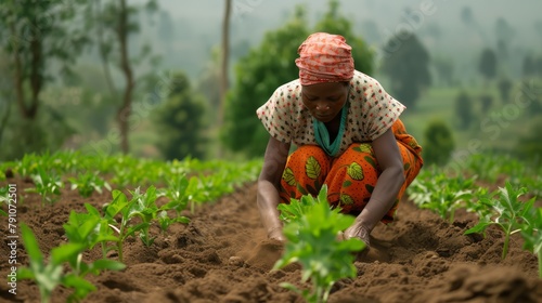 African Woman Farming in a Field