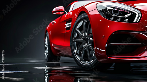 Luxury expensive red car parked on black background. Sport and modern luxury design car. Automotive advertising banner.