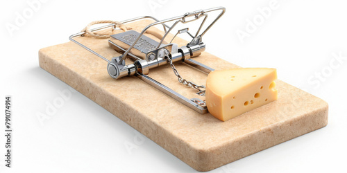 Mousetrap with cheese isolated on white background.
