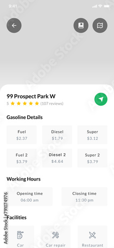 Petrol, fuel, Gasoline Locator Services and gas Station Finder and locator services app UI Kit Template