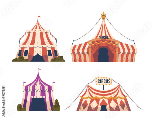 Circus Tents, Colorful Marquee, Housing Wonders Within Their Billowing Canvas Walls, Promising Enchantment And Spectacle