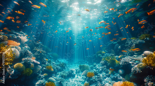 Underwater view of coral reef with tropical fish. Underwater world