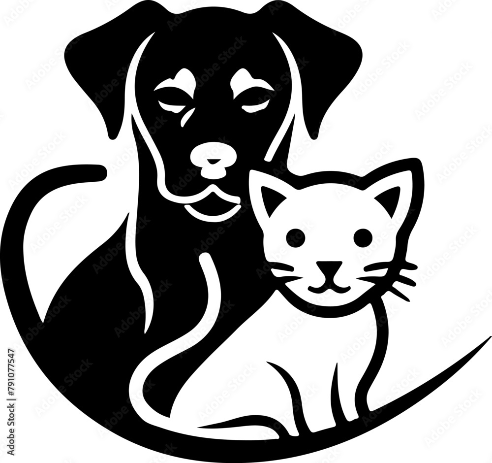 Icons of dog and cat animals. Monochrome vector illustration, simple flat design. Isolated on transparent or white background. Concept of animal love Pixel perfect icon Icons of dog and cat animals. Monochrome vector illustration, simple flat design. Isolated on transparent or white background. Concept of animal love Pixel perfect icon