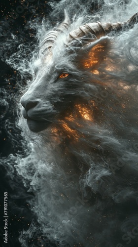 Capricorn head, made of smoke and sparks of fire.