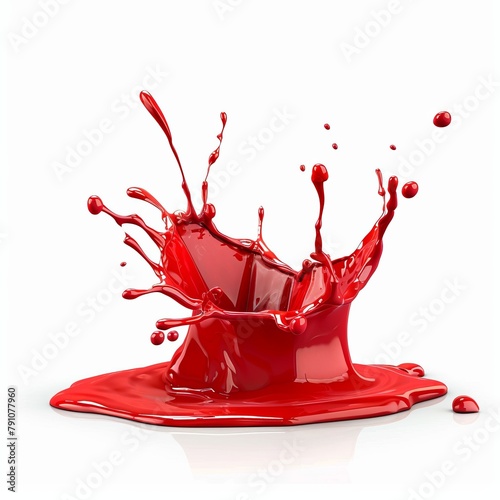 splash of red liquid on a white background. Paints, juices, red.