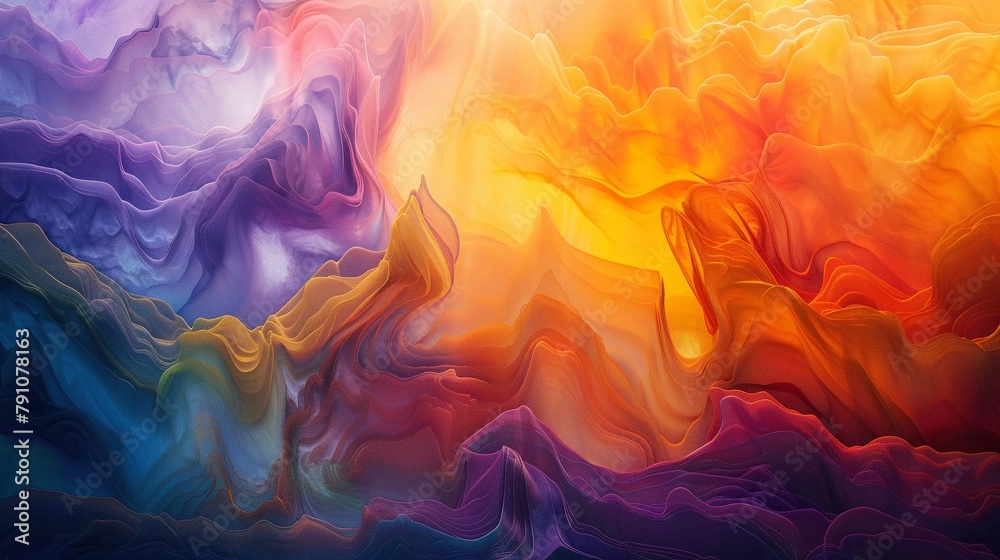 Luminous display of flowing colors in an abstract setting, where light enhances the vivid hues
