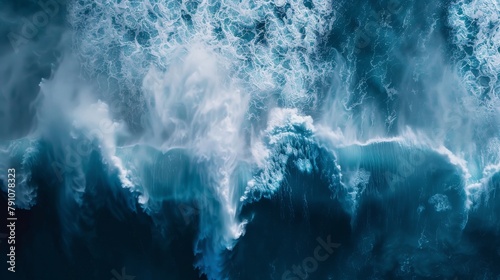 Colossal ocean waves rise dramatically against the horizon in this aerial view photo