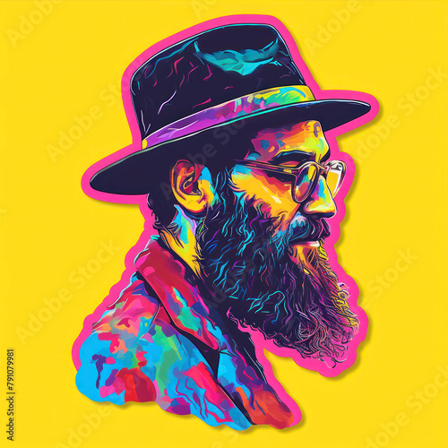 Hipster man in hat and sunglasses. Vector illustration of a man with a beard and mustache.