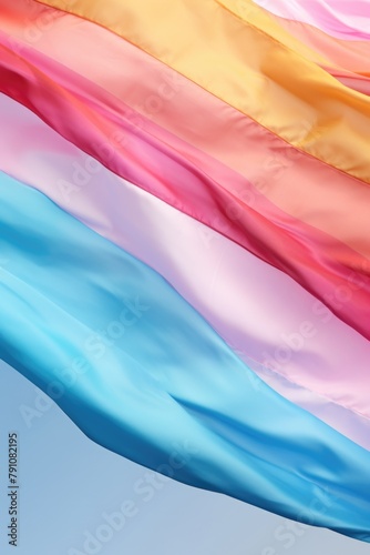A colorful flag with a blue stripe and pink  yellow  and orange stripes