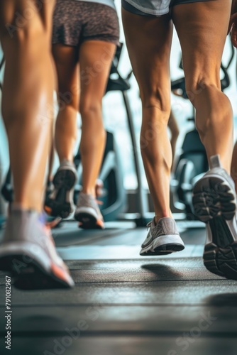 A group of women are running on a treadmill