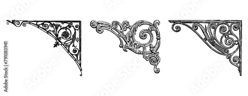 Ornamental vintage corners decoration card retro style vector hand drawn illustration isolated on white