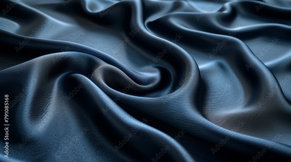 A detailed shot of blue fabric showcasing a wavy pattern at its upper and lower edges A detailed shot of blue fabric showcasing a wavy pattern at its upper and lower edges