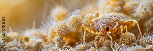 Bedbug Close-Up Cimex Hemipterus on Bed Background