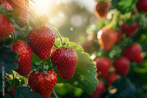 Selective focus of Strawberry fruit at the strawberry tree on the farm.