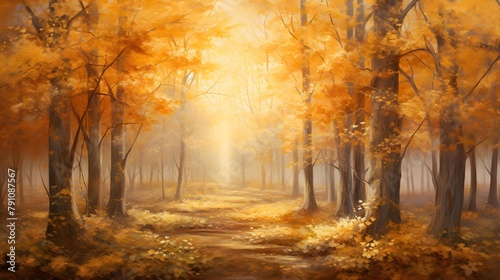 Autumn forest. Panoramic image of autumn forest in sunny day